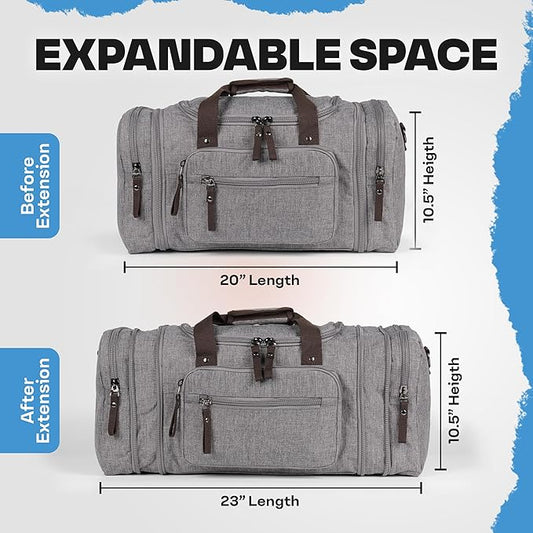 BOEX Stylish Duffle Bag for Travel – Expandable to 40L Lightweight and Waterproof Weekender Bag with Multiple Pockets and Adjustable Shoulder Strap for Men & Women – A Premium Carry On Duffle Bag