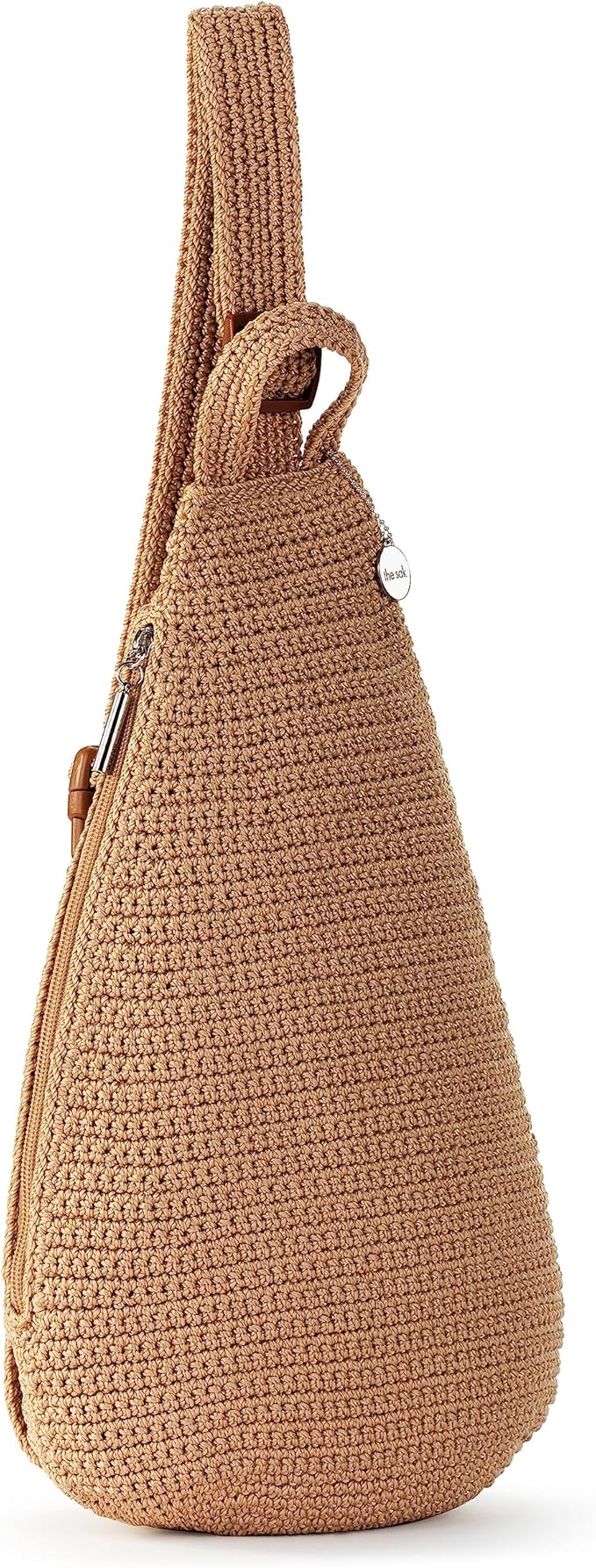 The Sak Geo Sling Backpack in Crochet, Single Sling Shoulder Strap, Bamboo
