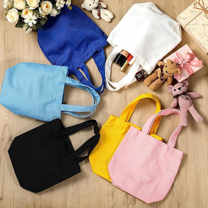 Amylove 12 Pcs Mini Tote Bag Sublimation Blank Canvas Tote Bags Reusable Grocery Luggage DIY Sack Goody for Party Even (9 x 8 Inch,Vibrant Color)