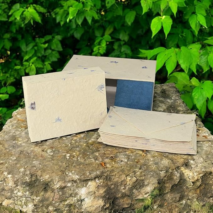 Kathmandu Valley Co. Nepali Cherish Greeting Card & Envelope Deluxe Box Set with Handmade Lokta Paper from Nepal, 25 Cards (Cornflower)