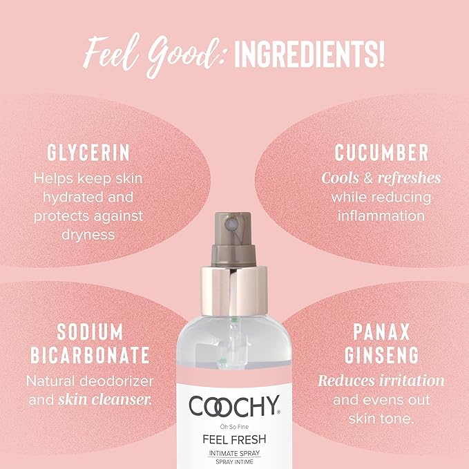 Coochy Intimate Feminine Spray for All Day Fresh Scent & Odor Protection | Made from Natural Deodorizing & Essential Oils | Maintains Vaginal pH Balance, No Gluten, No Paraben (4floz/118mL)
