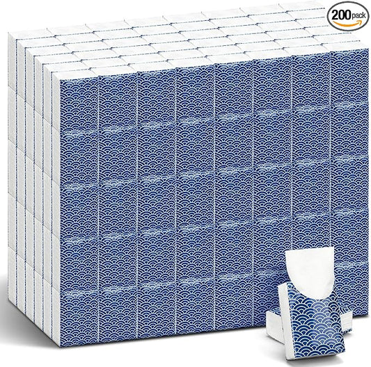 Honoson 200 Pack Tissues Travel Packs Bulk 2000 Sheet Small Pocket Individual Tissues Bulk 3 Ply Small Tissue Packs for Office Car Travel Daily Use(Cool)