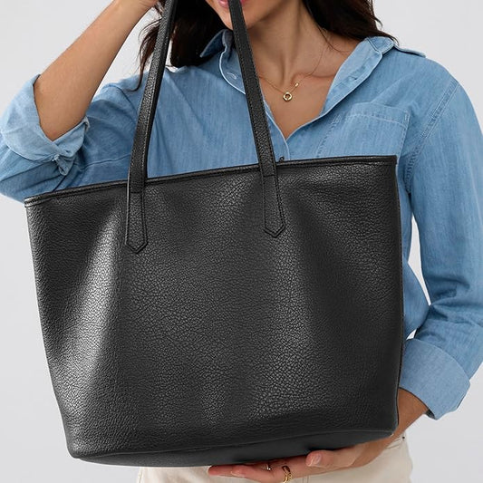 Zipper Tote Bag for Women Soft Vegan Leather Handbag for Work, Travel & Everyday Use