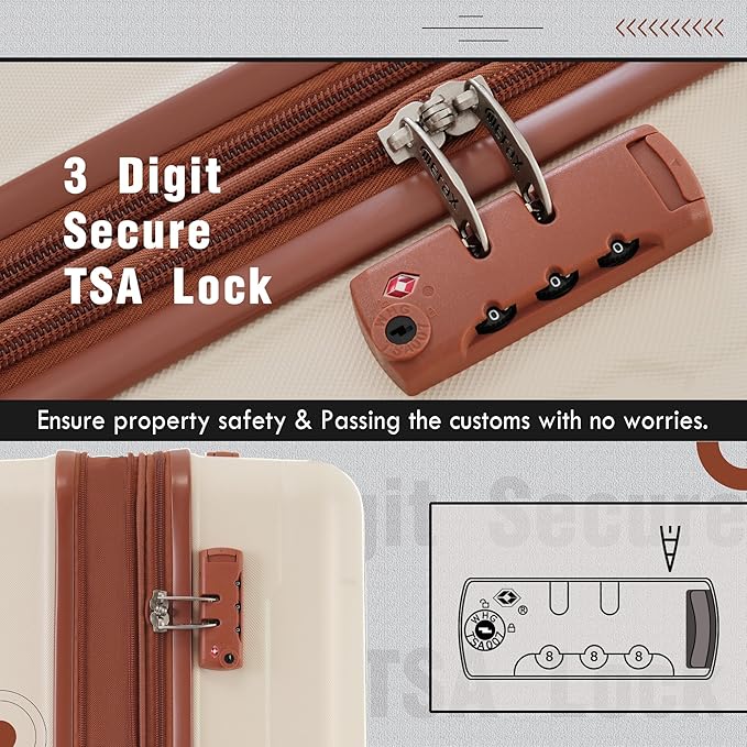 Merax Luggage Set 2 Piece Suitcase Sets with Spinner Wheel,Lightweight Hardside Expandable Travel Laggage with TSA Lock,Suitcase with Travel Bag(20"/28",Khaki & Brown)