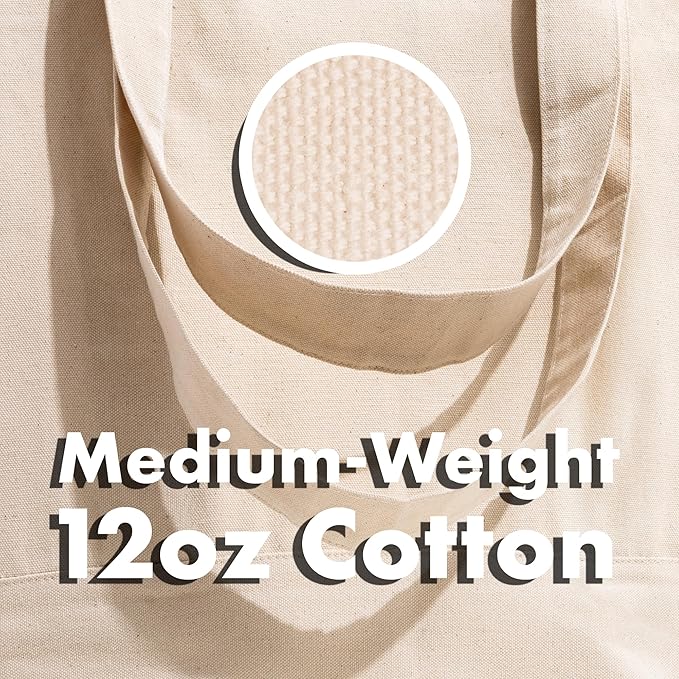 Carrywell |Not Made in China| 6 Pack Cotton Tote Bags, Reusable Grocery Shopping Bag, Durable 13oz Organic Cloth w/Handles