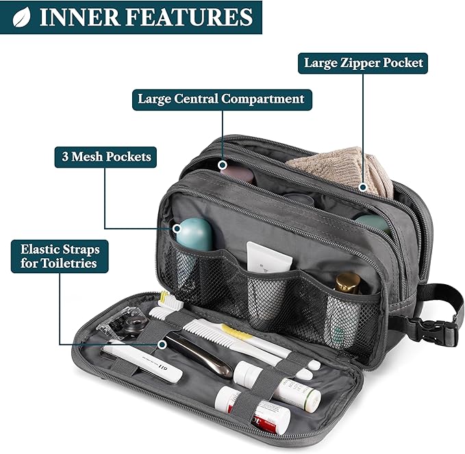 PAVILIA Toiletry Bag for Men, Travel Pouch Essentials Shaving Dopp Kit, Travel Bag Toiletries Organizer Case, Cosmetic Make Up Accessory, Water Resistant