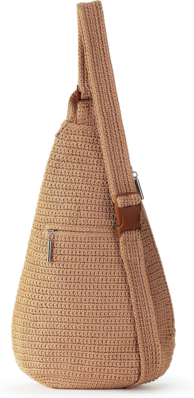 The Sak Geo Sling Backpack in Crochet, Single Sling Shoulder Strap, Bamboo
