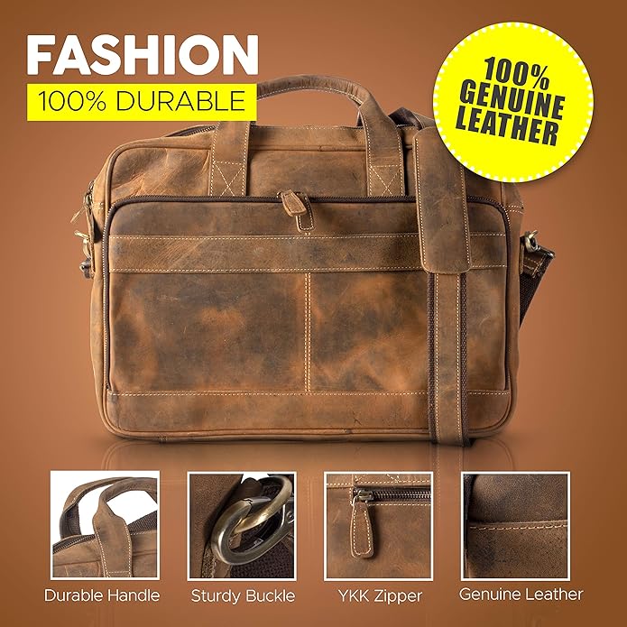 KomalC 16 Inch Leather briefcases Laptop Messenger Bags for Men and Women Best Office Satchel Bag