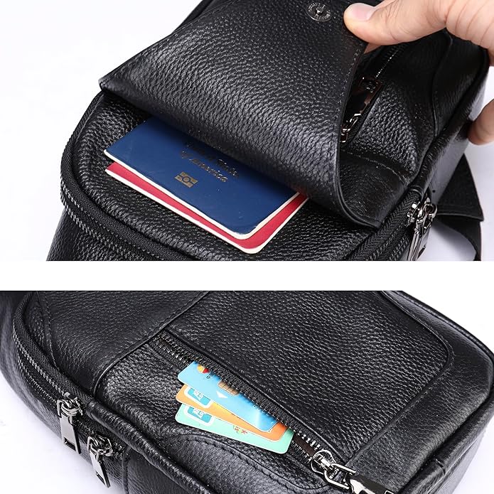 LUKZIJAES Genuine Leather Sling Bag for Men