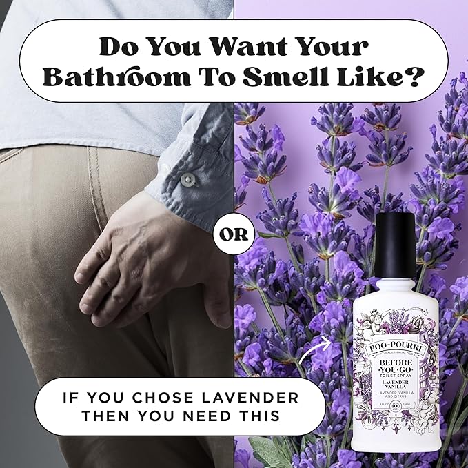 Poo-Pourri Before-You-Go 8oz Air & Toilet Freshener Lavender Vanilla Spray – Instantly Works to Trap Bathroom Odor – Plant Based Ingredients & Essential Oils – with Lavender, Vanilla & Citrus