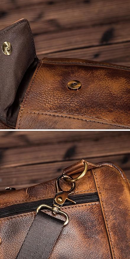 Le'aokuu Men Outdoor Casual Travel Hiking Tea Crossbody Chest Sling Bag Rig One Shoulder Strap Bag Backpack Men Leather