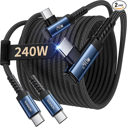 USB C Cable [2Pack, 10ft] 240W Fast Charging Type C Cord, Nylon Braided USB 2.0 Cable for iPhone 17 16 15 Pro Plus Pro Max Air, iPad Pro, Samsung Galaxy S25 S24, Switch, MacBook Pro, Pixel