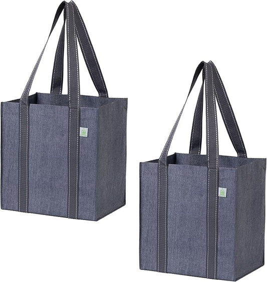 VENO 2-4 Pack Reusable Grocery shopping Bags, Small Tote Bag w/Handle Hard Bottom, Heavy Duty, Foldable Carrier