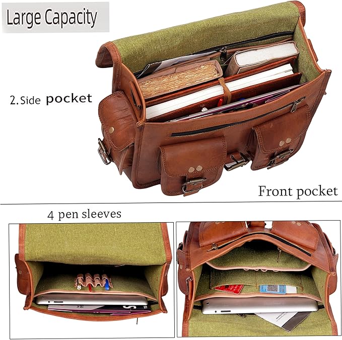 cuero Leather Messenger Bag for Men & Women, 12 Inch Laptop Crossbody, Vintage Handmade Leather Unisex Shoulder Satchel Bag, Full Grain Business Briefcase for iPad/Office/Work/Travel - Brown