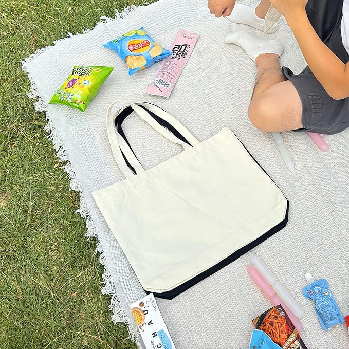 Koolmox Canvas Tote Bags, 6PCS 17x14x3.9'' Heavy Duty Canvas Bags with Reforce Handles and Widened Bottom, Reusable Washable Tote Bag Bulk Blank to DIY Art Crafts Print Women Grocery Teacher