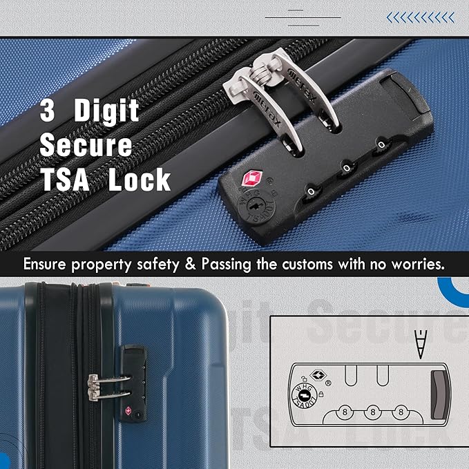 Merax Luggage Set 2 Piece Suitcase Sets with Spinner Wheel,Lightweight Hardside Expandable Travel Laggage with TSA Lock,Suitcase with Travel Bag(20"/28",Blue)