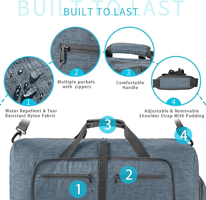Vomgomfom Travel Duffle Bag for Men,65L 85L 115L Foldable Travel Duffel Bag with Shoes Compartment Overnight Bag for Men Women