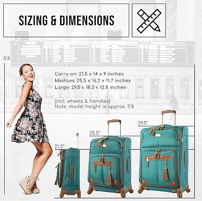 Steve Madden Unisex-Adult (Luggage only) Carry on Bag with Spinner Wheels, Harlo Teal Blue, 20in