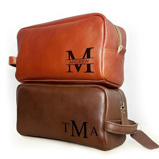 100% Genuine Leather Personalized Toiletry Bag for Men • Mens Toiletry Travel Bag • Travel Essentials for Men • Vacation Essentials Bathroom Travel Organizer • Groomsmen Gifts Shaving Bag for Men