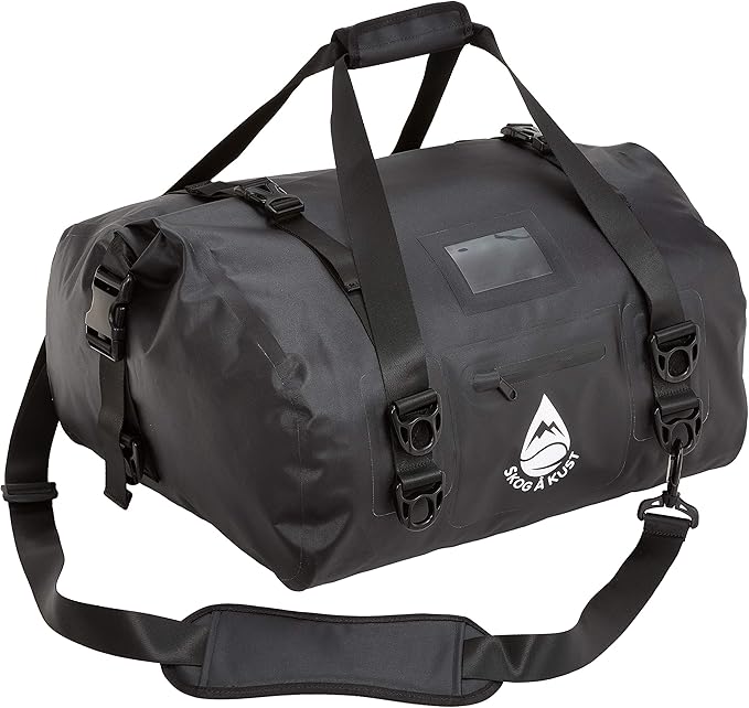 Skog Å Kust Duffelsak Heavy Duty Waterproof Duffel - Gear Bag for Sports, Travel, & More - 40L, Black Moto Edition