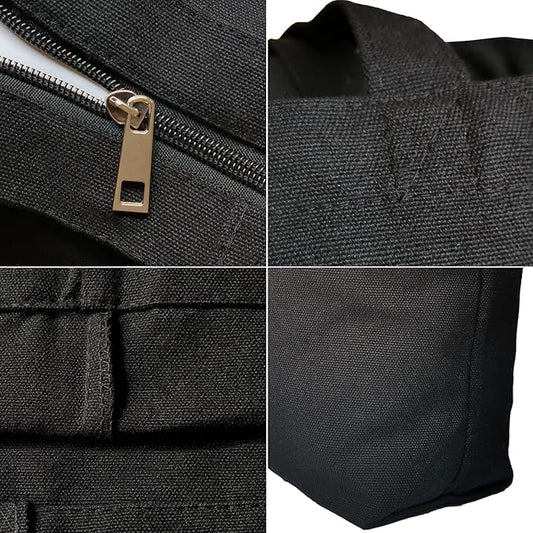 Koolmox Black Canvas Tote Bag with Zipper, 6-Pack 17x14x3.9'' 12Oz Thick Canvas Bag with Handles and Flat Bottom, Women Men Grocery Shopping Bags Cotton Totes Sublimation Totes to Customize