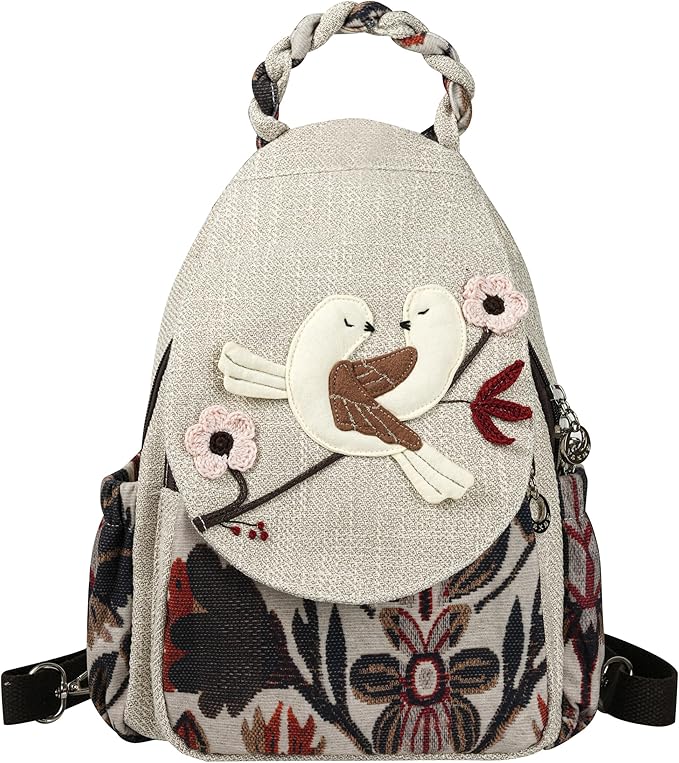 HUANGGUOSHU Boho Chic Knit Backpack - Handcrafted, Soft Fabric, Multi-pocket, Secure Zipper Pockets, Ideal Gift for Girls, Moms, and Students - Perfect Travel and School Bag-Bird Backpack