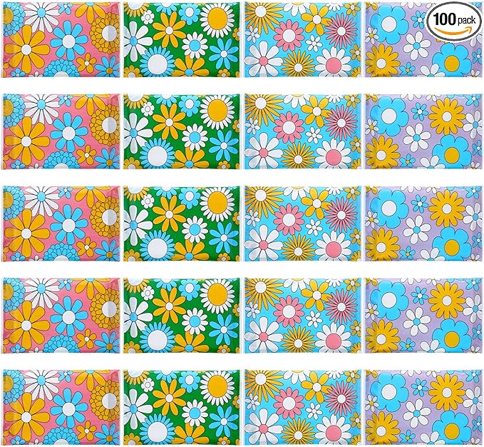 PerKoop 100 Pack Pocket Tissues Travel Slim Packs Small Facial Tissues Wallet Size Toilet Paper for Travel Guest Wedding Supplies, 4 Styles(Daisy)