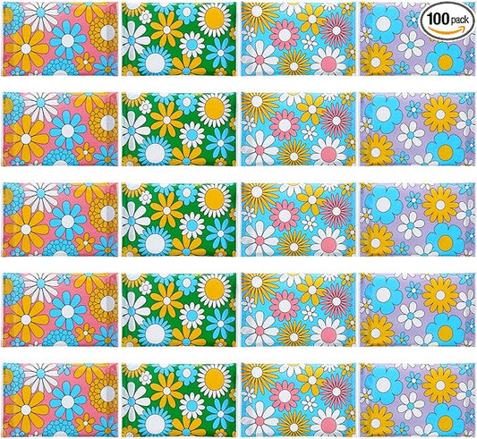 PerKoop 100 Pack Pocket Tissues Travel Slim Packs Small Facial Tissues Wallet Size Toilet Paper for Travel Guest Wedding Supplies, 4 Styles(Daisy)