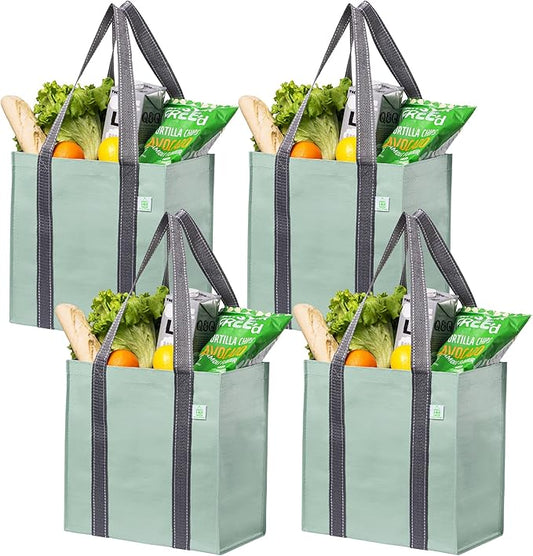 VENO 2-4 Pack Reusable Grocery shopping Bags, Small Tote Bag w/Handle Hard Bottom, Heavy Duty, Foldable Carrier