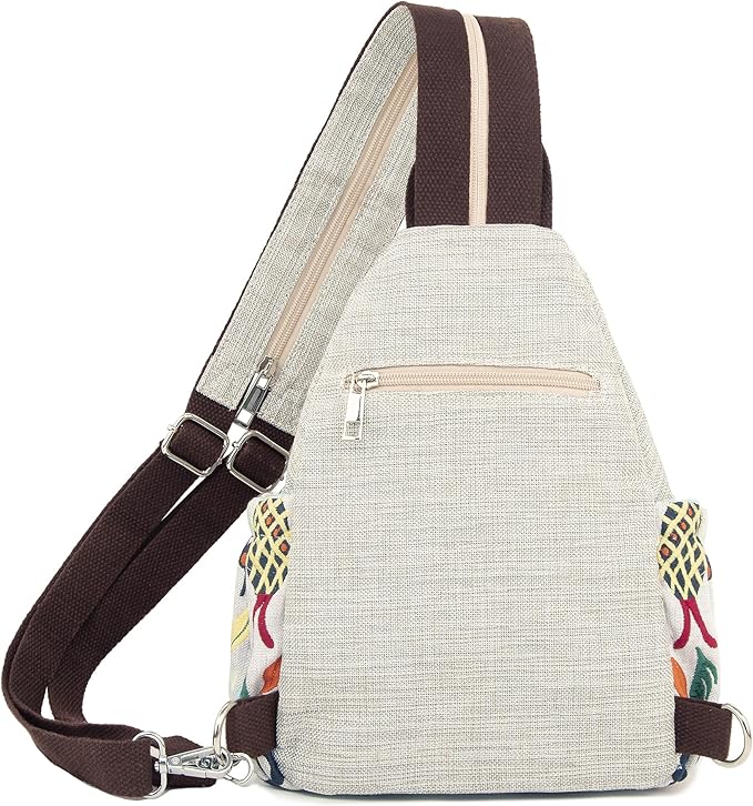 SILKAREA Vintage Embroidered Floral Ethnic Backpack for Women Handbag Shoulder Bag Mini Travel Purse (Embroidered White)