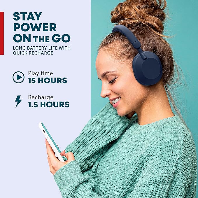 Gabba Goods Wireless Bluetooth Over-Ear Headphones – Deep Bass, 40mm Drivers, Built-in Mic, FM Radio, SD Card Playback, USB-C Fast Charging, 6H Playtime, Lightweight Comfort (Blue)