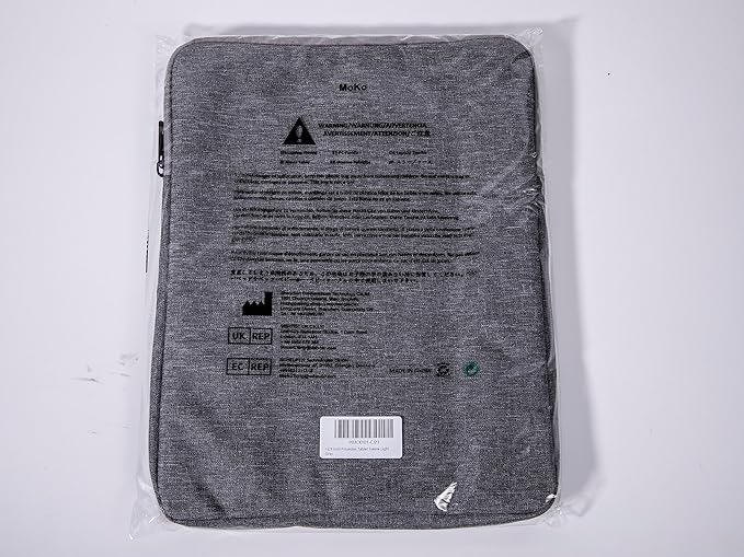 MoKo 12.9 Inch Tablet Sleeve Fits 13 Inch New iPad Pro M4 & Air M2 2024,iPad Pro 12.9 M2&M1,Galaxy Tab S8+/S9+ 12.4,Polyester Bag Fit with Apple Pencil or Smart Keyboard, Light Gray