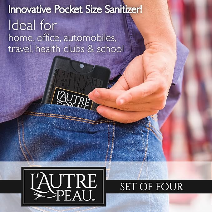 Travel Hand Sanitizer Spray with Aloe Vera by L’AUTRE PEAU - Unique Flat Credit Card Shape - Citrus Scented Mini Pocket Size (6 Pack - 20ML, Frost,Black,Red,Blue,Green,Yellow)