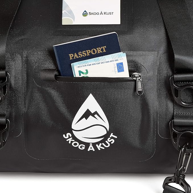 Skog Å Kust Duffelsak Heavy Duty Waterproof Duffel - Gear Bag for Sports, Travel, & More - 40L, Black Moto Edition