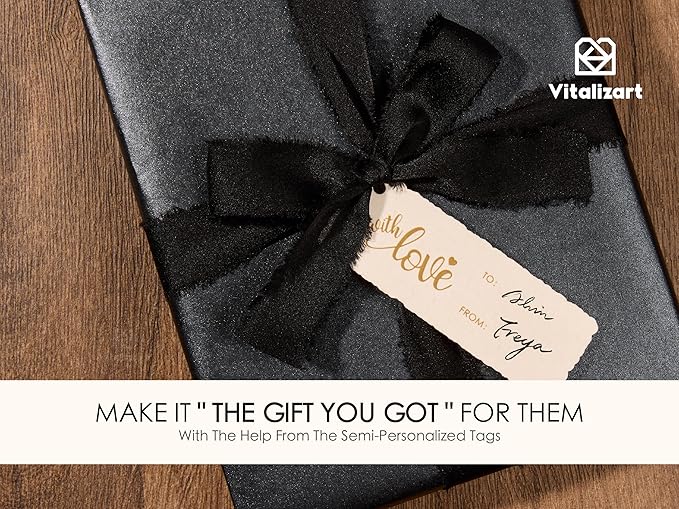 Vitalizart Black Wrapping Paper Set 17" Pearly-Lustre With Silk Like Satin Ribbon & Gift Tags Recyclable Eco-Friendly Christmas Gift Wrapping Birthday Baby Shower Wedding Handmade Crafts 197"(16.4 Ft)